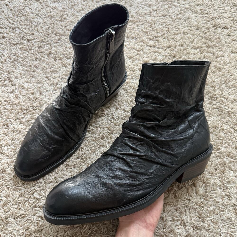 Terraincognita Mercury Metallic Wrinkle Sheepskin Boots Black Mens Size 42 / 9.5